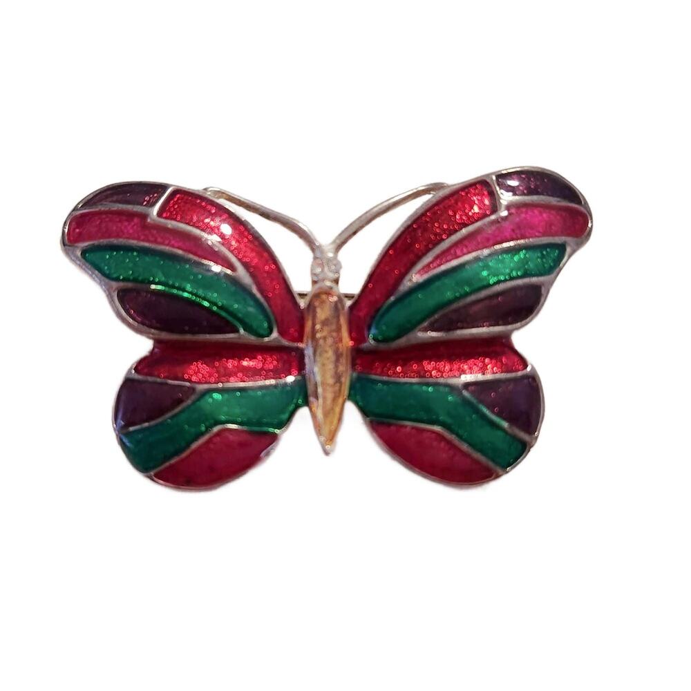 Vintage Red Enamel Butterfly Brooch,2.75" Wide